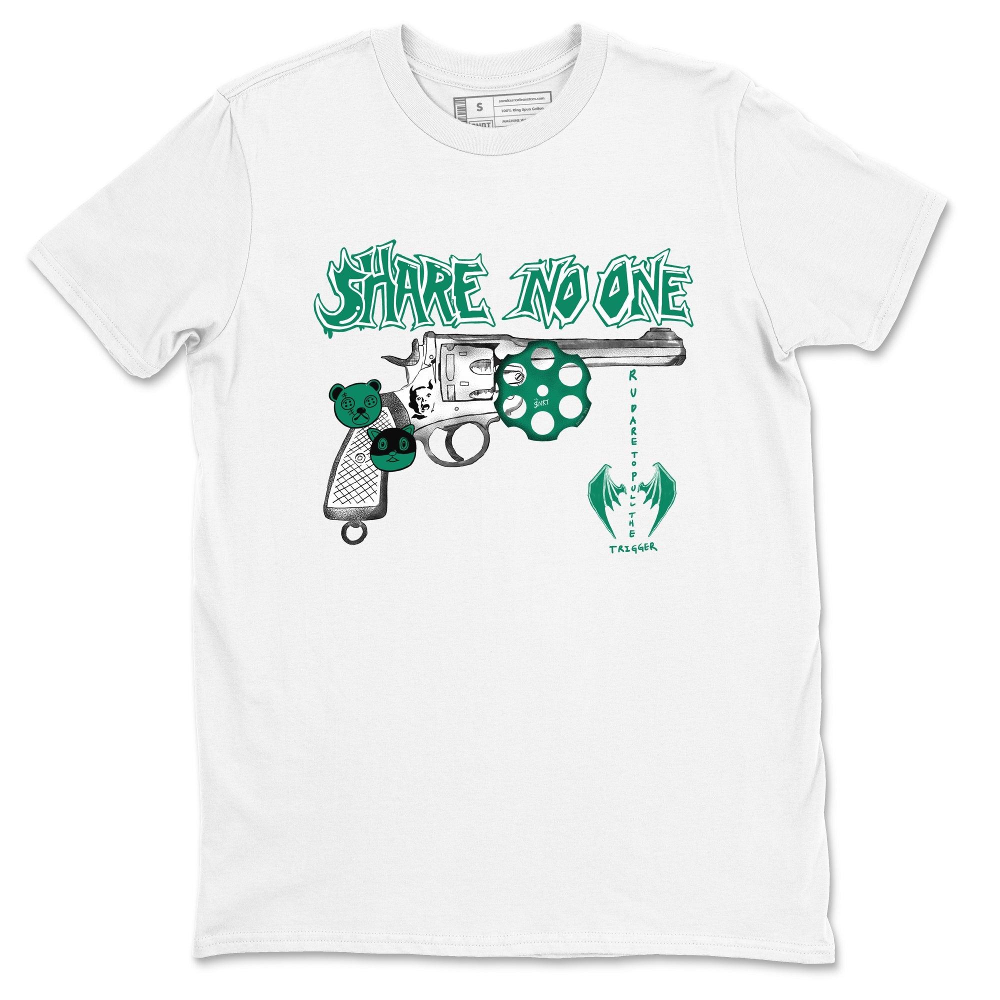 4s Oxidized Green shirts to match jordans Share No One sneaker match tees Air Jordan 4 Oxidized Green SNRT Sneaker Tees streetwear brand White 2 unisex cotton tee