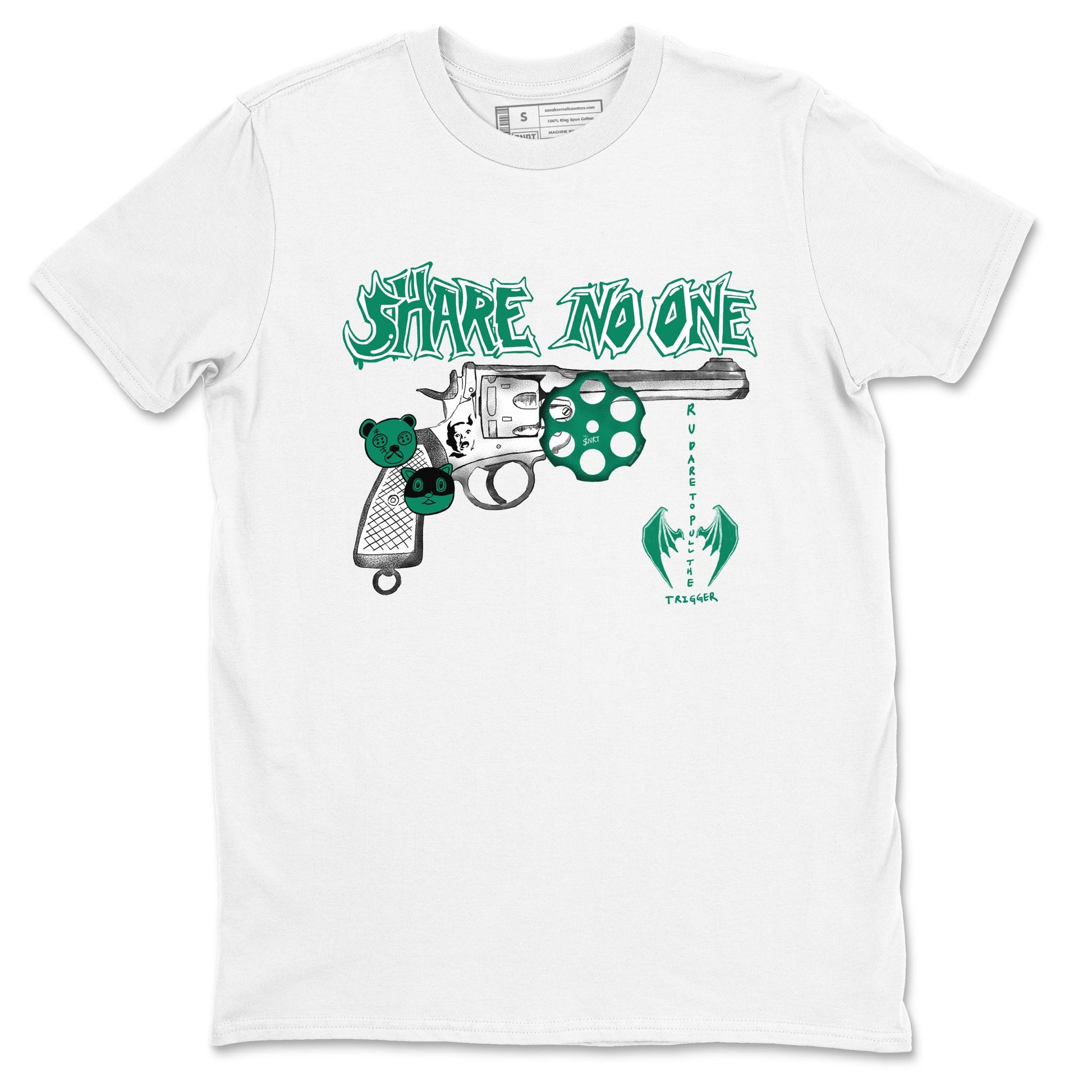 4s Oxidized Green shirts to match jordans Share No One sneaker match tees Air Jordan 4 Oxidized Green SNRT Sneaker Tees streetwear brand White 2 unisex cotton tee