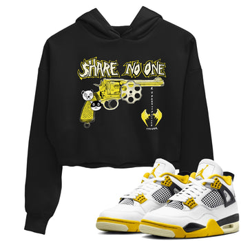 4s Vivid Sulfur shirt to match jordans Share No One sneaker tees Air Jordan 4 Vivid Sulfur SNRT Sneaker Release Tees Black 1 crop length shirt