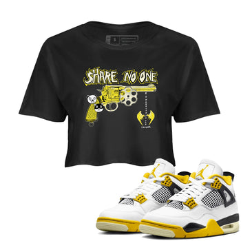 4s Vivid Sulfur shirt to match jordans Share No One sneaker tees Air Jordan 4 Vivid Sulfur SNRT Sneaker Release Tees Black 1 crop length shirt