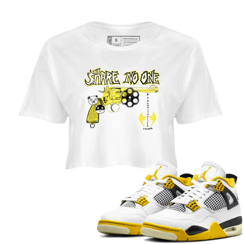 4s Vivid Sulfur shirt to match jordans Share No One sneaker tees Air Jordan 4 Vivid Sulfur SNRT Sneaker Release Tees White 1 crop length shirt
