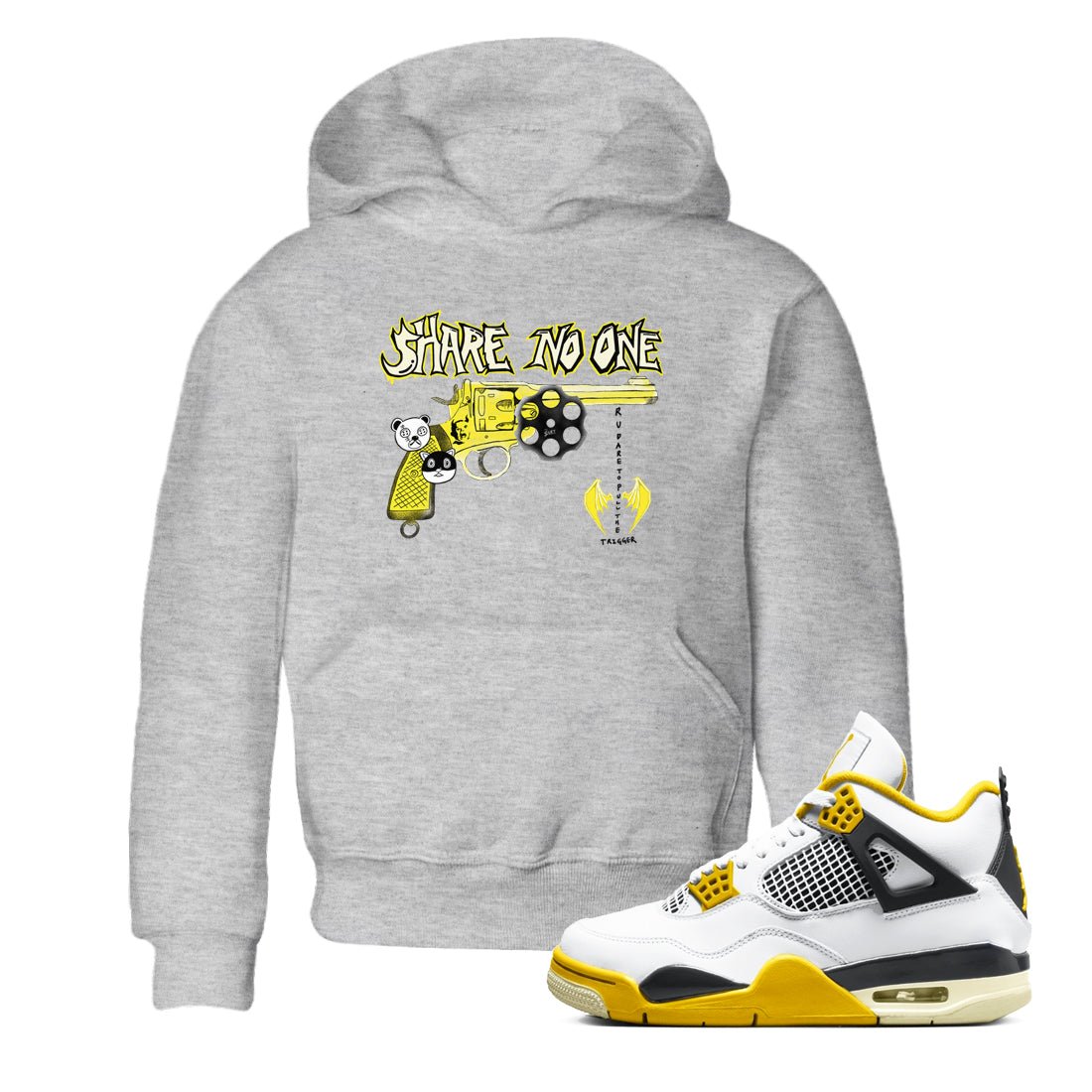 4s Vivid Sulfur shirt to match jordans Share No One sneaker tees Air Jordan 4 Vivid Sulfur SNRT sneaker release tees baby toddler Heather Grey 1 cotton Shirt