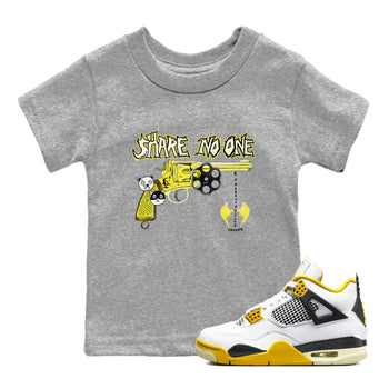 4s Vivid Sulfur shirt to match jordans Share No One sneaker tees Air Jordan 4 Vivid Sulfur SNRT sneaker release tees baby toddler Heather Grey 1 cotton Shirt
