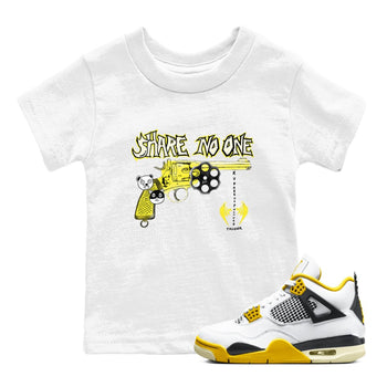 4s Vivid Sulfur shirt to match jordans Share No One sneaker tees Air Jordan 4 Vivid Sulfur SNRT sneaker release tees baby toddler White 1 cotton Shirt