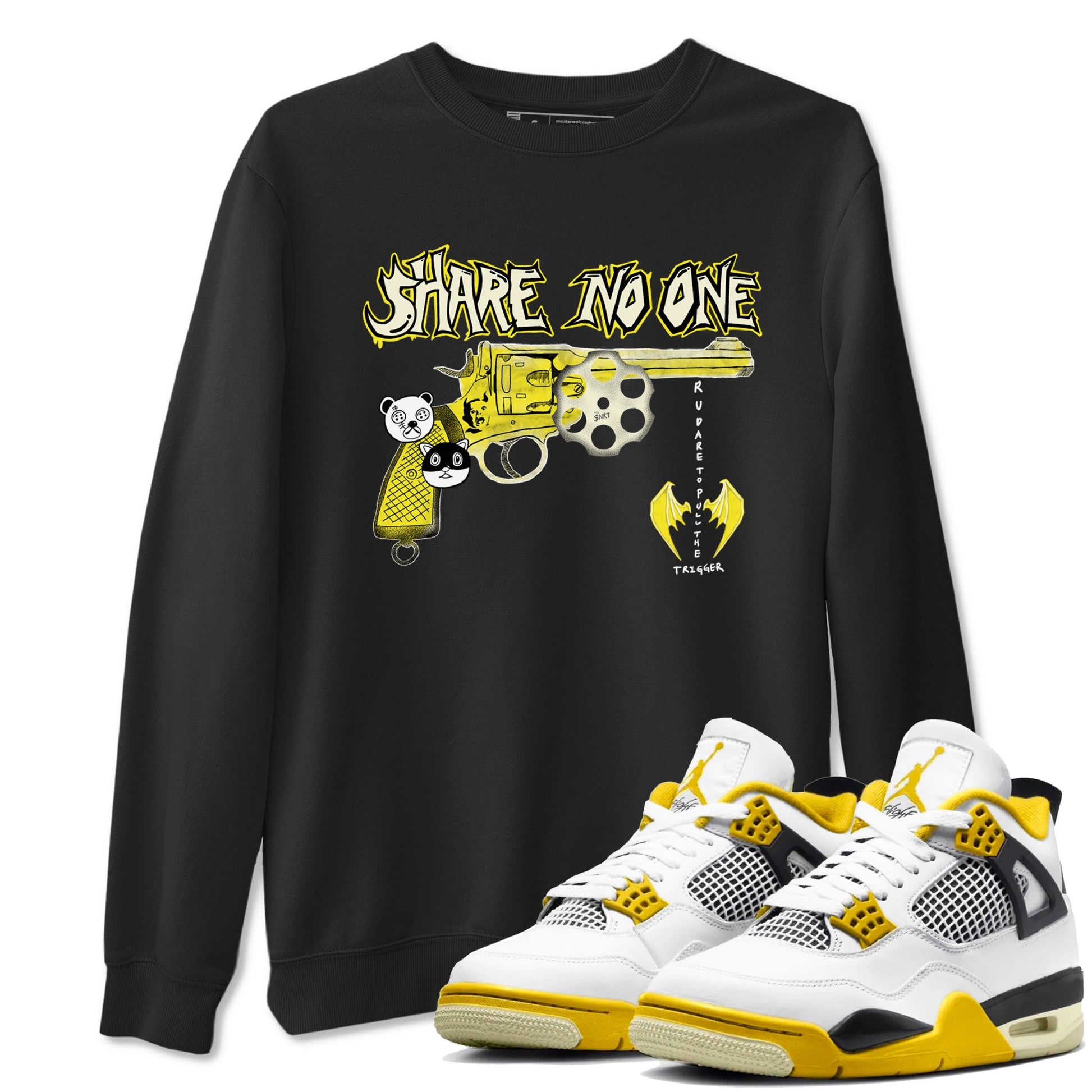 4s Vivid Sulfur shirt to match jordans Share No One sneaker tees Air Jordan 4 Vivid Sulfur SNRT Sneaker Release Tees unisex cotton Black 1 crew neck shirt