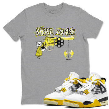 4s Vivid Sulfur shirt to match jordans Share No One sneaker tees Air Jordan 4 Vivid Sulfur SNRT Sneaker Release Tees unisex cotton Heather Grey 1 crew neck shirt