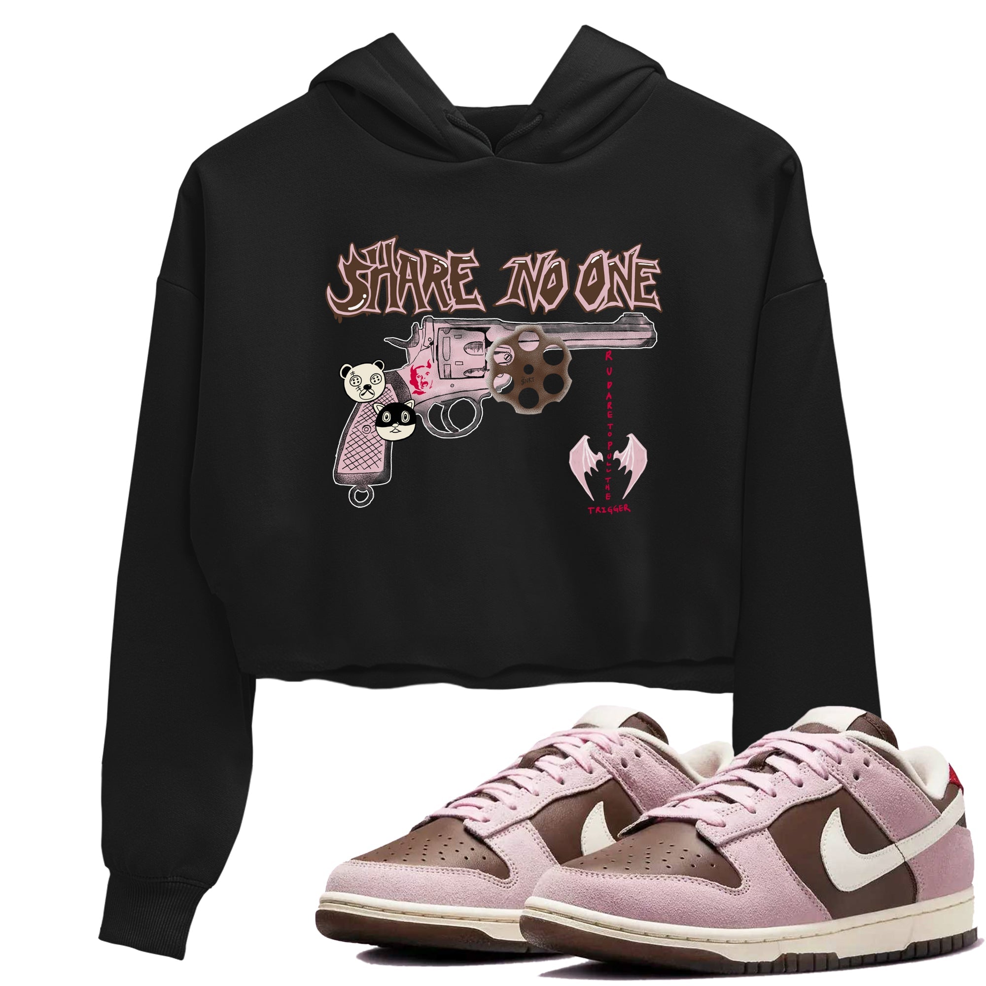 Dunk Cacao Wow And Pink foam shirts to match jordans Share No One sneaker match tees Dunk Cacao Wow And Pink foam SNRT Sneaker Tees streetwear brand Black 1 crop tee