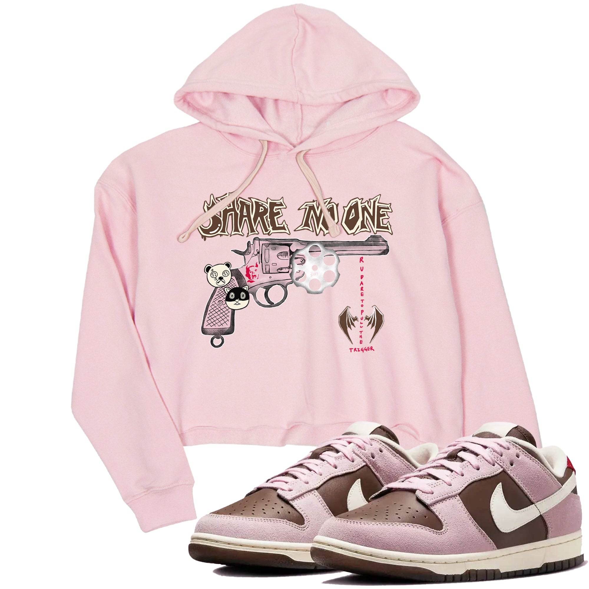 Dunk Cacao Wow And Pink foam shirts to match jordans Share No One sneaker match tees Dunk Cacao Wow And Pink foam SNRT Sneaker Tees streetwear brand Pink 1 crop tee