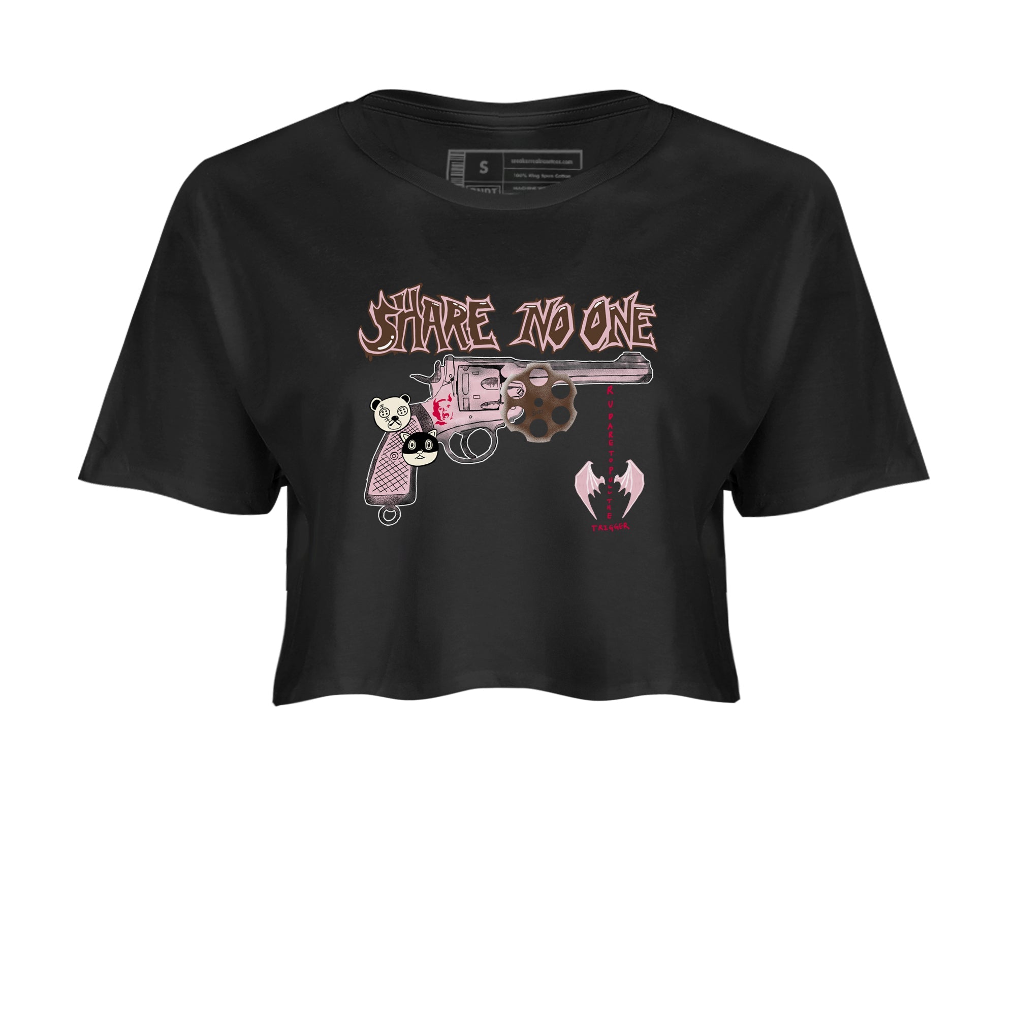 Dunk Cacao Wow And Pink foam shirts to match jordans Share No One sneaker match tees Dunk Cacao Wow And Pink foam SNRT Sneaker Tees streetwear brand Black 2 crop tee