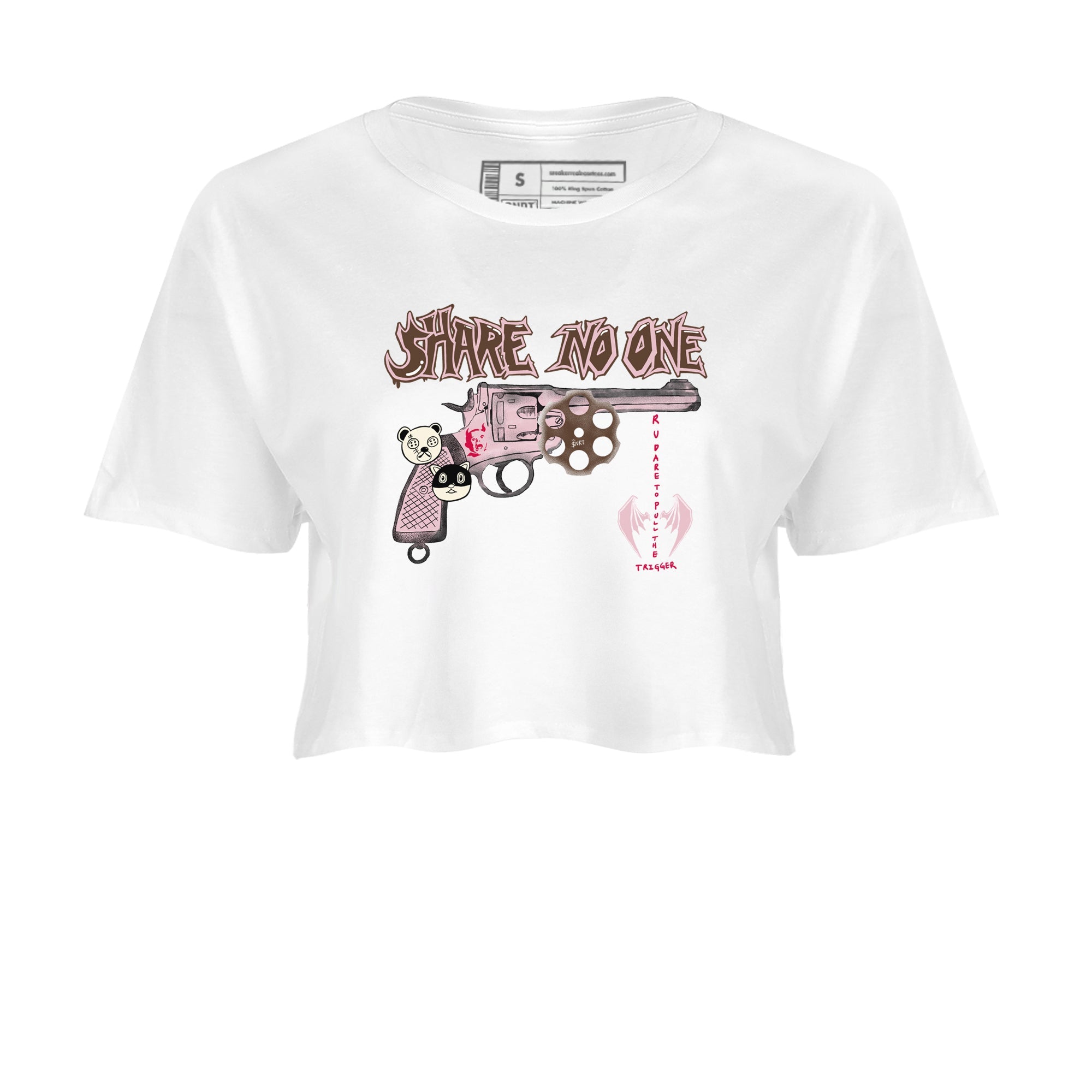 Dunk Cacao Wow And Pink foam shirts to match jordans Share No One sneaker match tees Dunk Cacao Wow And Pink foam SNRT Sneaker Tees streetwear brand White 2 crop tee