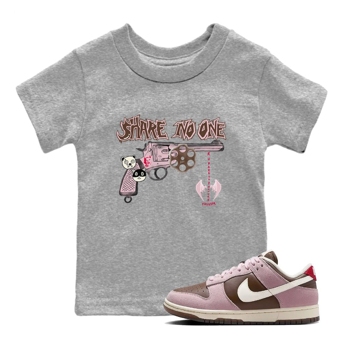 Dunk Cacao Wow And Pink foam shirts to match jordans Share No One sneaker match tees Dunk Cacao Wow And Pink foam SNRT Sneaker Tees streetwear brand Baby and Youth Heather Grey 1 cotton tee
