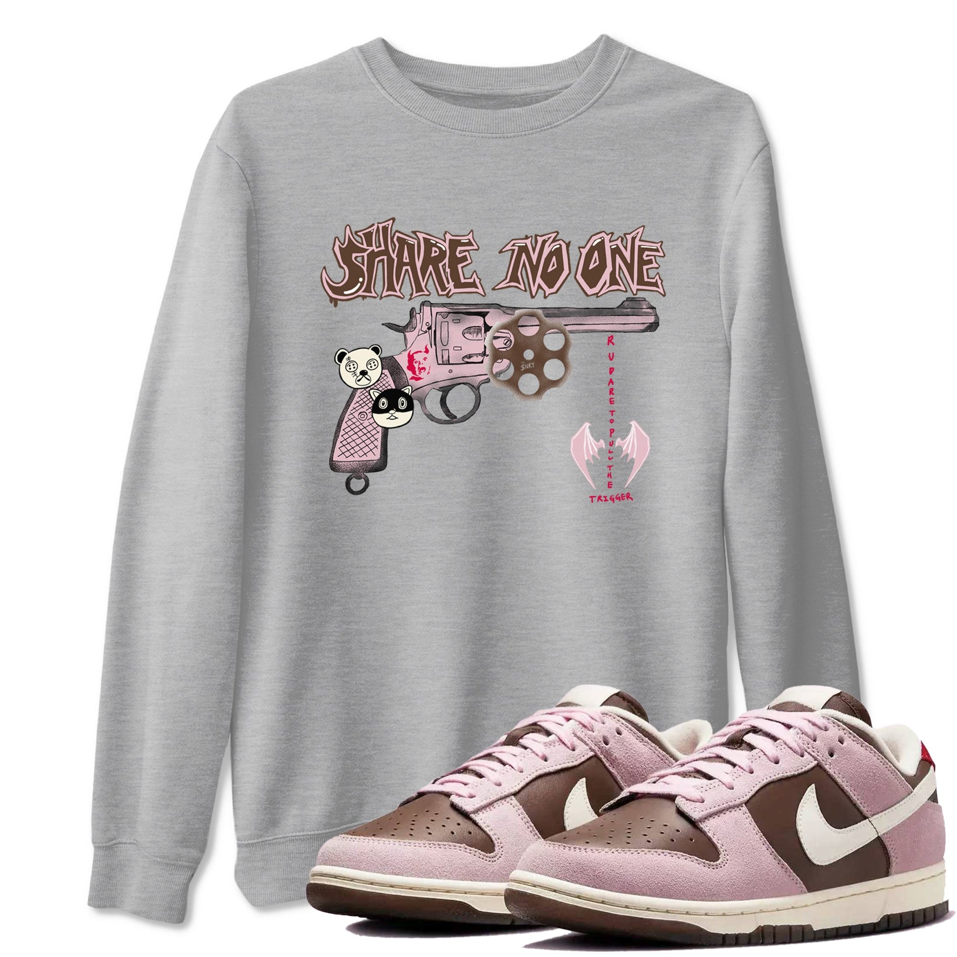Dunk Cacao Wow And Pink foam shirts to match jordans Share No One sneaker match tees Dunk Cacao Wow And Pink foam SNRT Sneaker Tees streetwear brand Heather Grey 1 unisex cotton tee