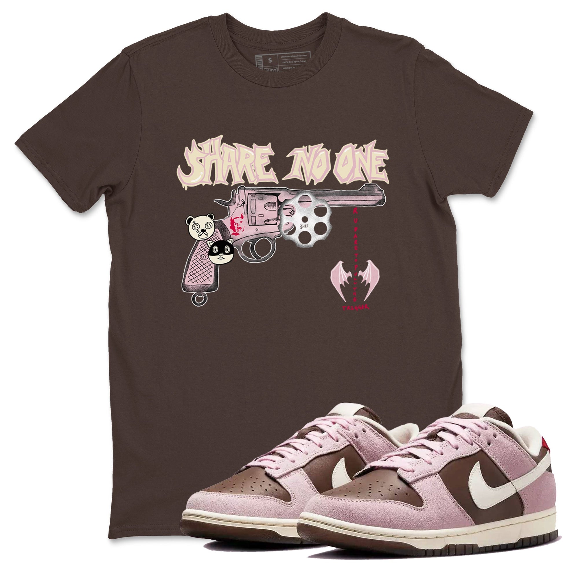 Dunk Cacao Wow And Pink foam shirts to match jordans Share No One sneaker match tees Dunk Cacao Wow And Pink foam SNRT Sneaker Tees streetwear brand Dark Chocolate 1 unisex cotton tee