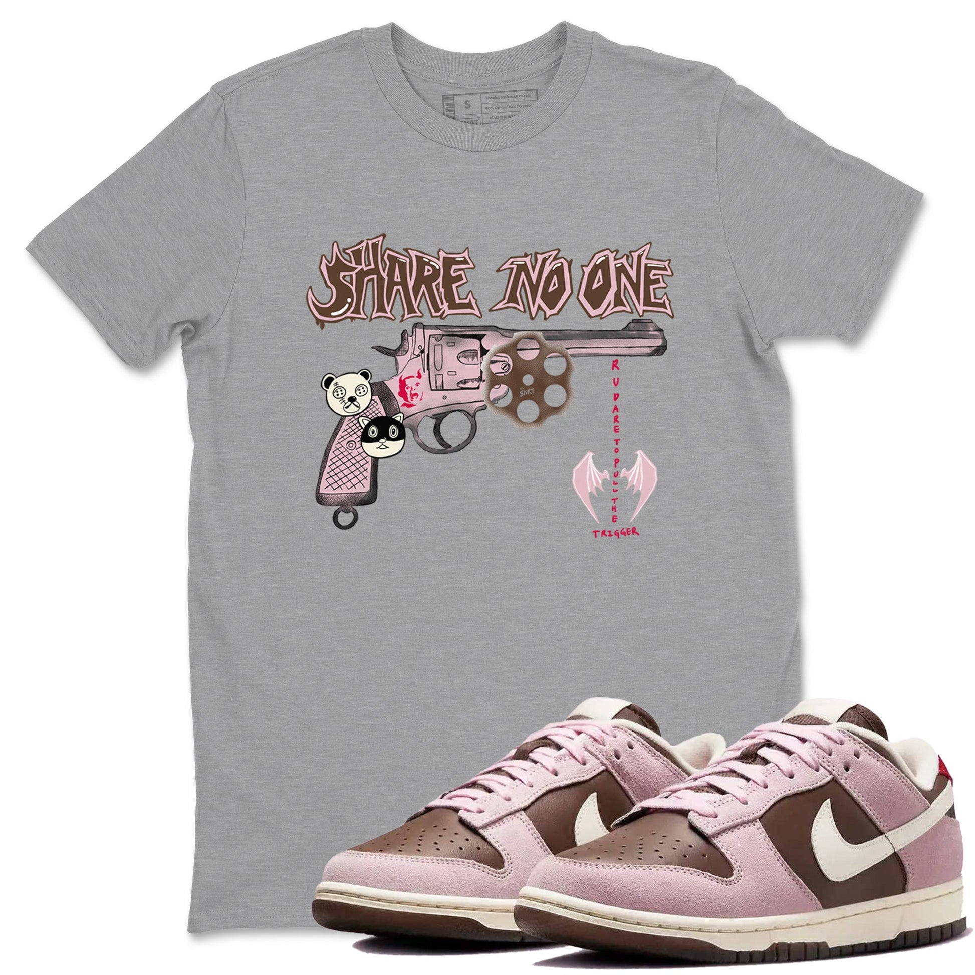 Dunk Cacao Wow And Pink foam shirts to match jordans Share No One sneaker match tees Dunk Cacao Wow And Pink foam SNRT Sneaker Tees streetwear brand Heather Grey 1 unisex cotton tee