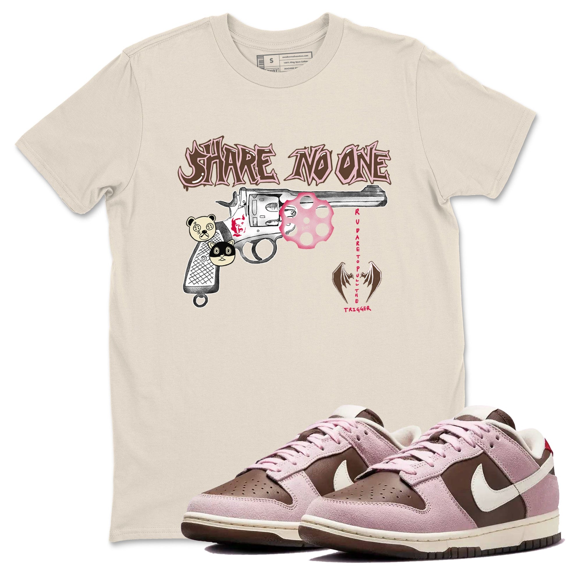 Dunk Cacao Wow And Pink foam shirts to match jordans Share No One sneaker match tees Dunk Cacao Wow And Pink foam SNRT Sneaker Tees streetwear brand Natural 1 unisex cotton tee