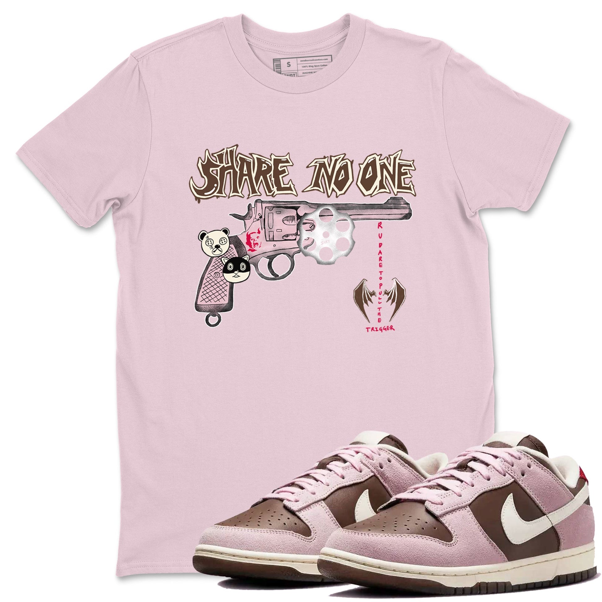 Dunk Cacao Wow And Pink foam shirts to match jordans Share No One sneaker match tees Dunk Cacao Wow And Pink foam SNRT Sneaker Tees streetwear brand Pink 1 unisex cotton tee