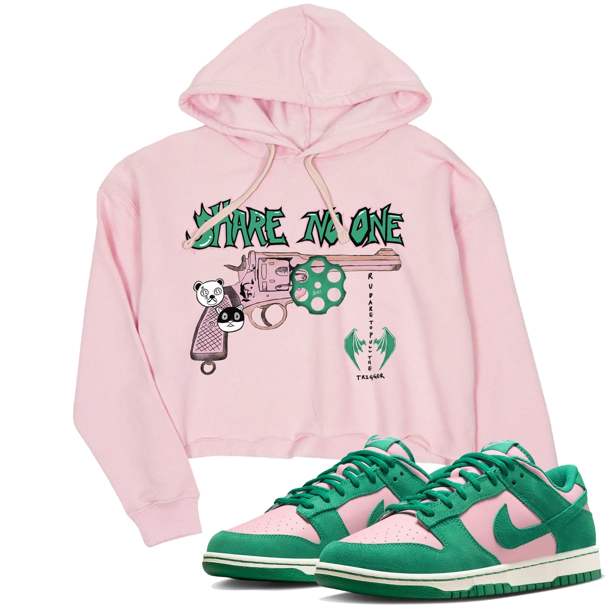 Dunk Medium Soft Pink Malachite shirt to match jordans Share No One sneaker tees Dunk Medium Soft Pink Malachite SNRT Sneaker Release Tees Pink 1 crop length shirt
