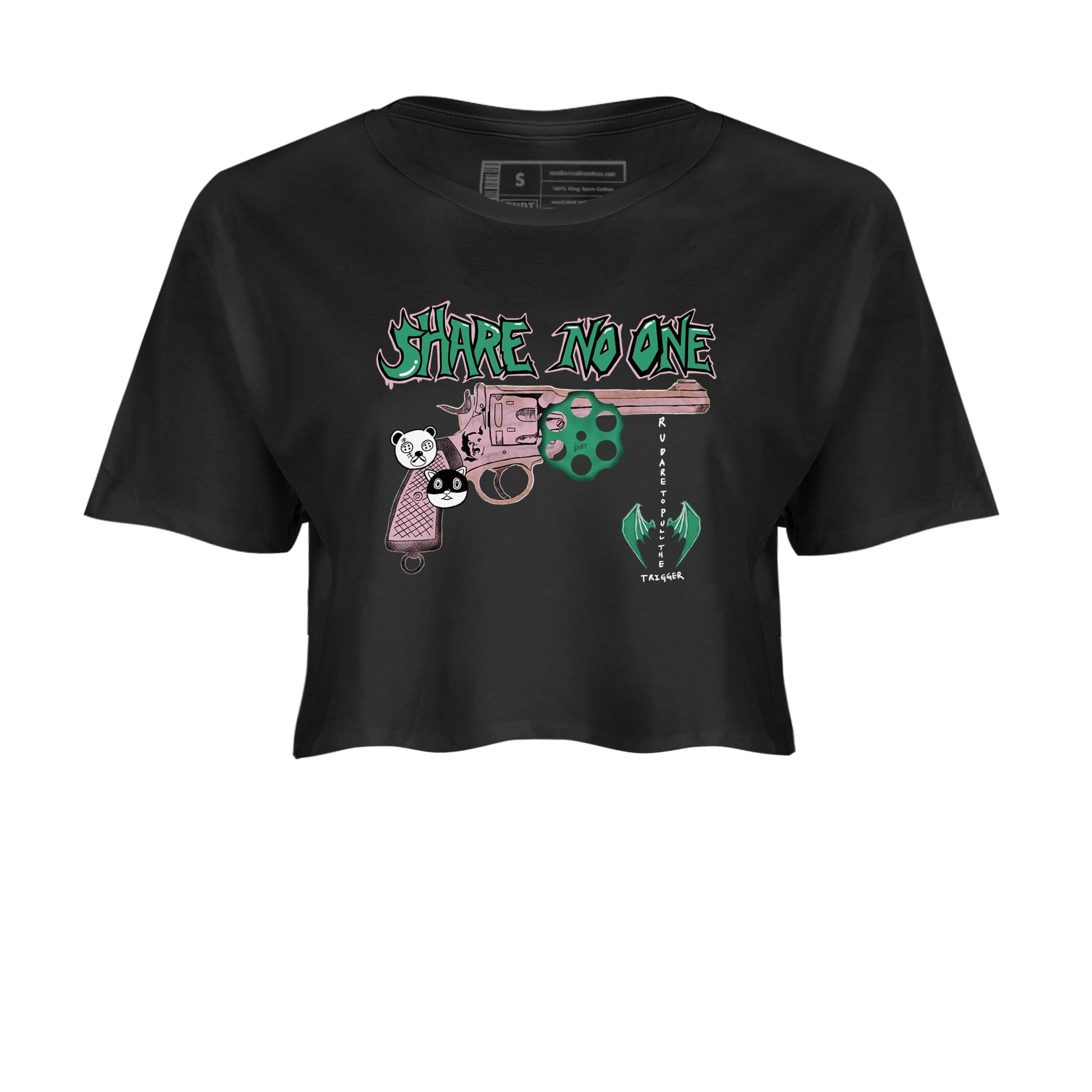 Dunk Medium Soft Pink Malachite shirt to match jordans Share No One sneaker tees Dunk Medium Soft Pink Malachite SNRT Sneaker Release Tees Black 2 crop length shirt