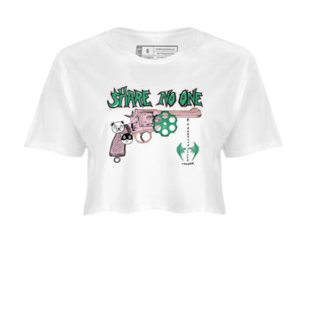 Dunk Medium Soft Pink Malachite shirt to match jordans Share No One sneaker tees Dunk Medium Soft Pink Malachite SNRT Sneaker Release Tees White 2 crop length shirt