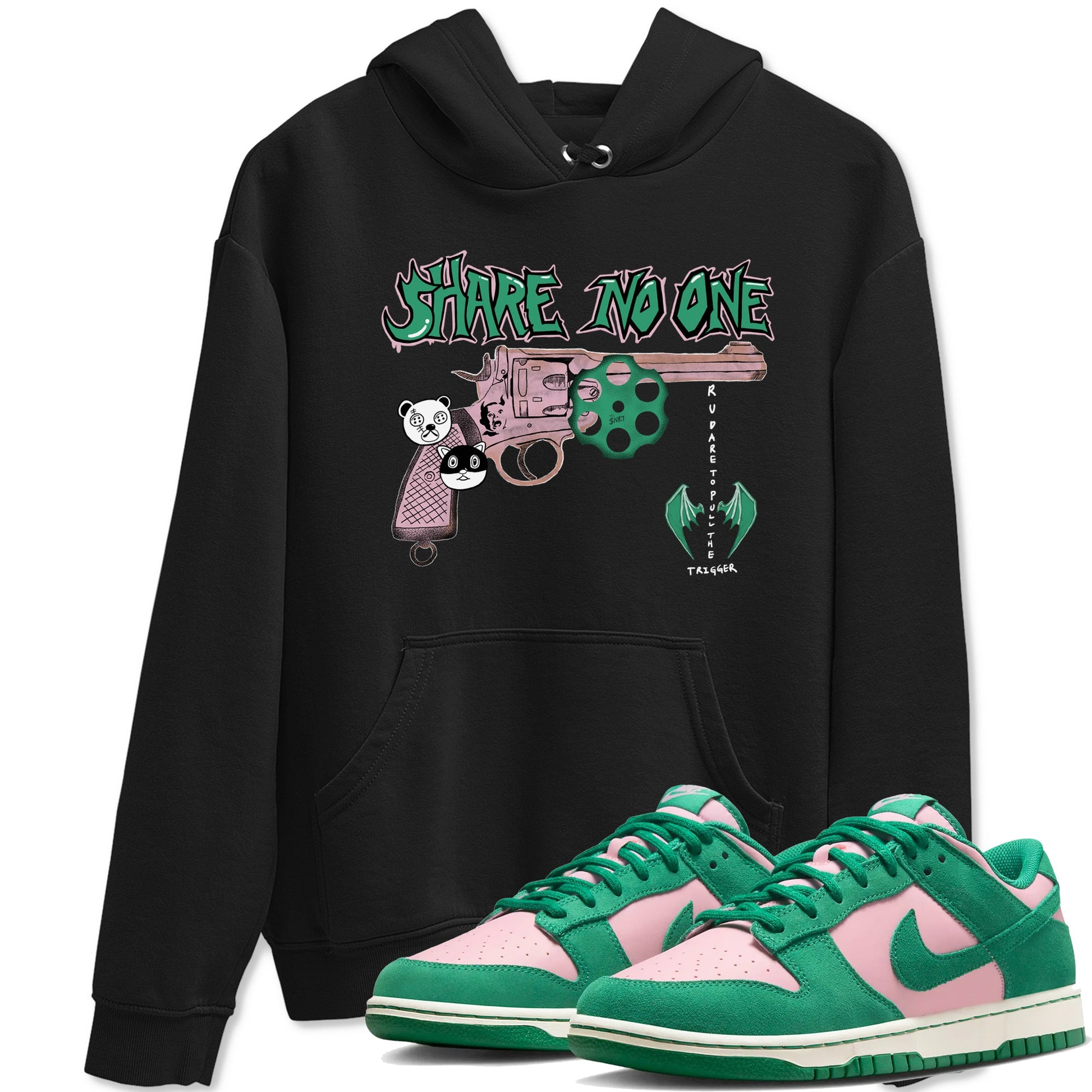 Dunk Medium Soft Pink Malachite shirt to match jordans Share No One sneaker tees Dunk Medium Soft Pink Malachite SNRT Sneaker Release Tees unisex cotton Black 1 crew neck shirt