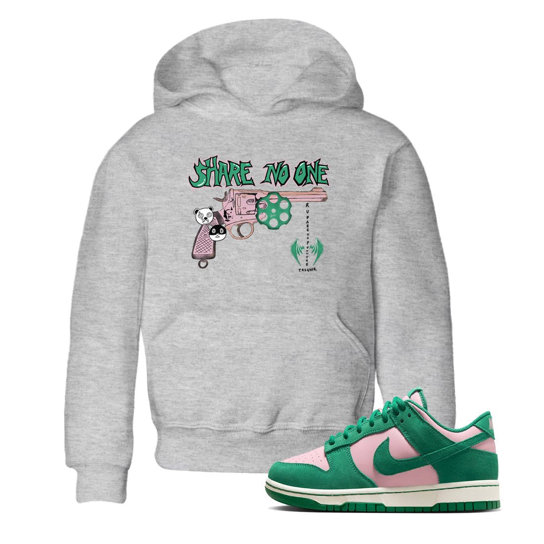 Dunk Medium Soft Pink Malachite shirt to match jordans Share No One sneaker tees Dunk Medium Soft Pink Malachite SNRT sneaker release tees baby toddler Heather Grey 1 cotton Shirt