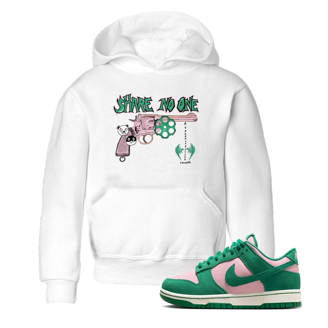 Dunk Medium Soft Pink Malachite shirt to match jordans Share No One sneaker tees Dunk Medium Soft Pink Malachite SNRT sneaker release tees baby toddler White 1 cotton Shirt