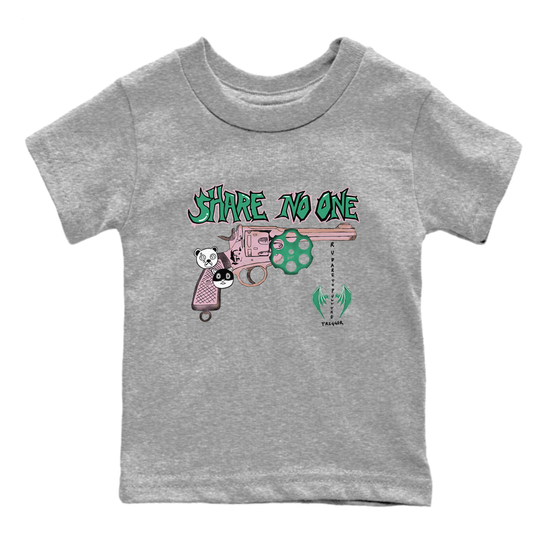 Dunk Medium Soft Pink Malachite shirt to match jordans Share No One sneaker tees Dunk Medium Soft Pink Malachite SNRT sneaker release tees baby toddler Heather Grey 2 cotton Shirt