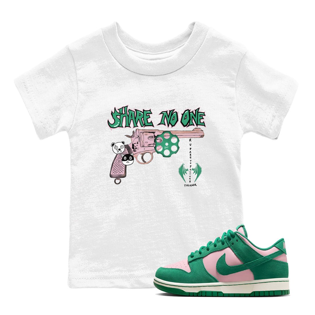 Dunk Medium Soft Pink Malachite shirt to match jordans Share No One sneaker tees Dunk Medium Soft Pink Malachite SNRT sneaker release tees baby toddler White 1 cotton Shirt