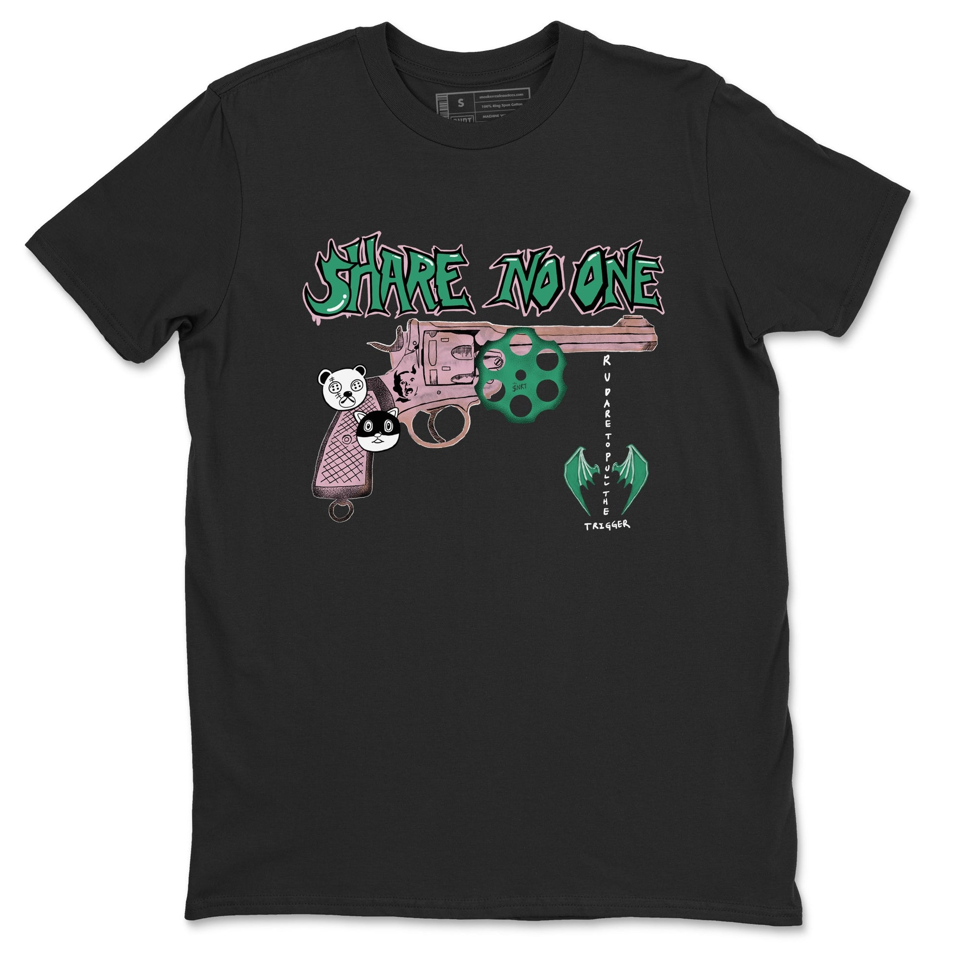 Dunk Medium Soft Pink Malachite shirt to match jordans Share No One sneaker tees Dunk Medium Soft Pink Malachite SNRT Sneaker Release Tees unisex cotton Black 2 crew neck shirt
