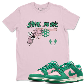 Dunk Medium Soft Pink Malachite shirt to match jordans Share No One sneaker tees Dunk Medium Soft Pink Malachite SNRT Sneaker Release Tees unisex cotton Pink 1 crew neck shirt