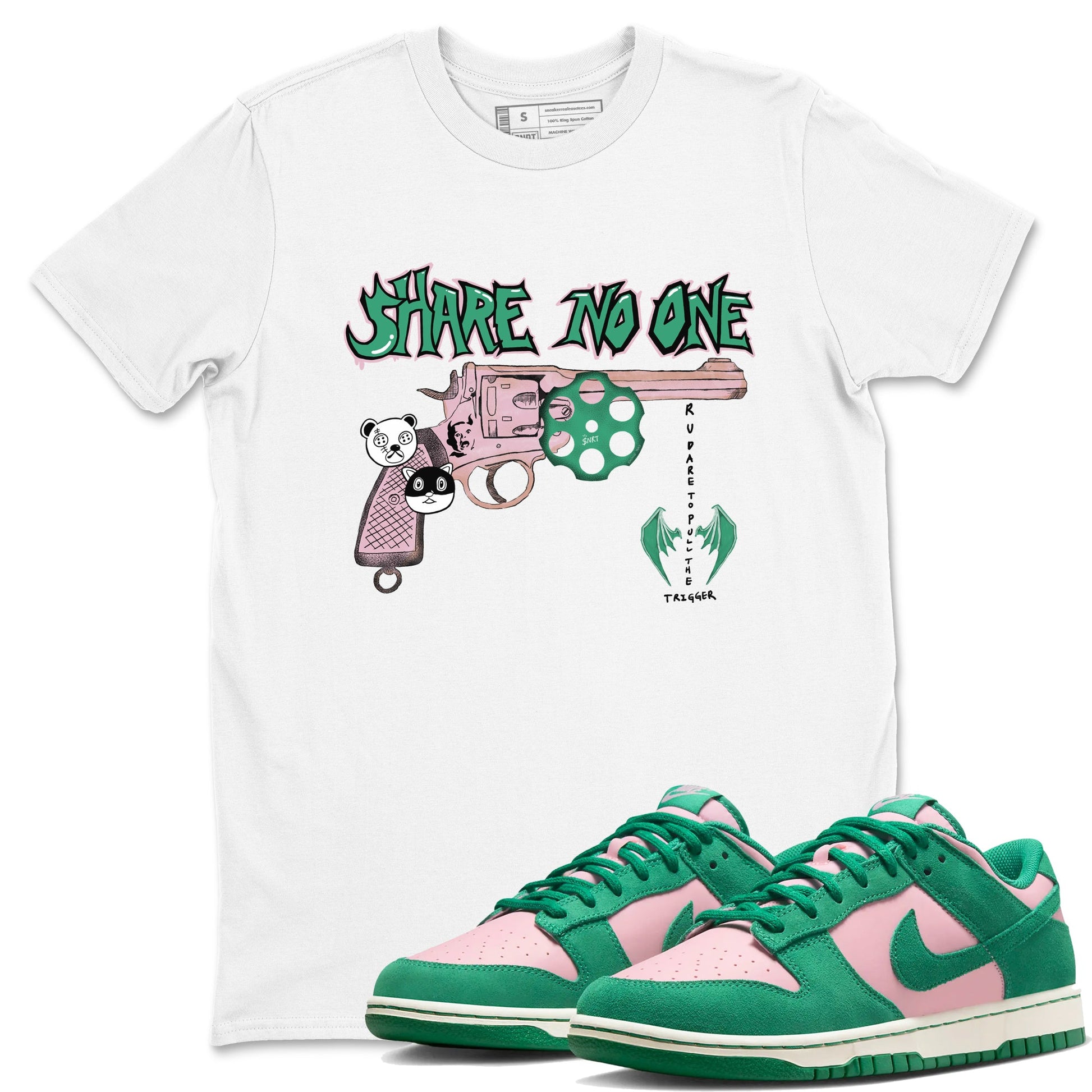 Dunk Medium Soft Pink Malachite shirt to match jordans Share No One sneaker tees Dunk Medium Soft Pink Malachite SNRT Sneaker Release Tees unisex cotton White 1 crew neck shirt