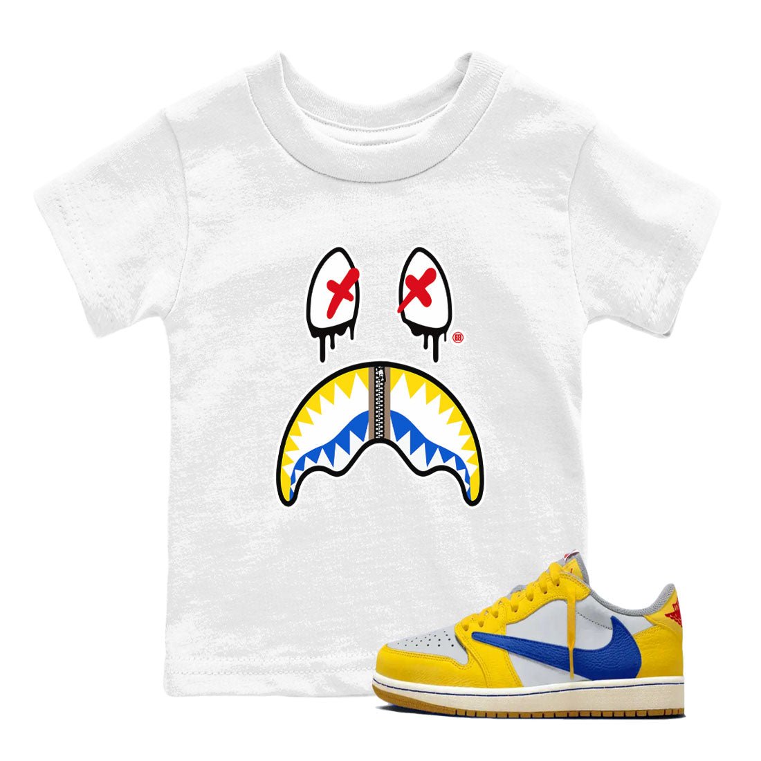 1s Travis Scott Canary shirt to match jordans Shark Face sneaker tees Air Jordan 1 Travis Scott Canary SNRT sneaker release tees baby toddler White 1 cotton Shirt