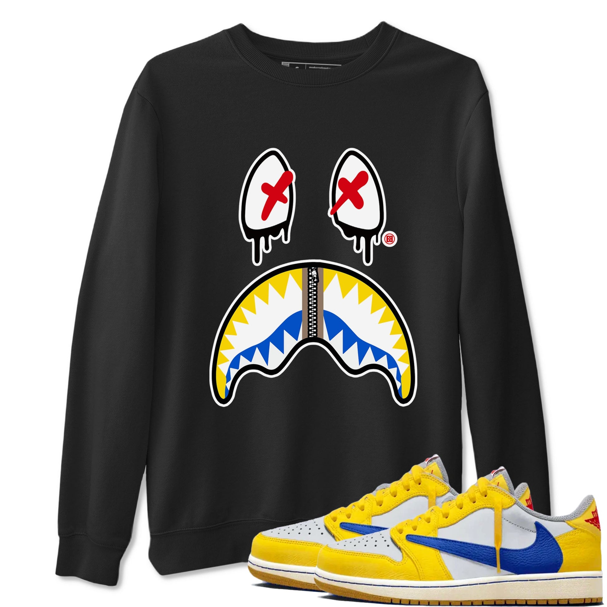 1s Travis Scott Canary shirt to match jordans Shark Face sneaker tees Air Jordan 1 Travis Scott Canary SNRT Sneaker Release Tees unisex cotton Black 1 crew neck shirt