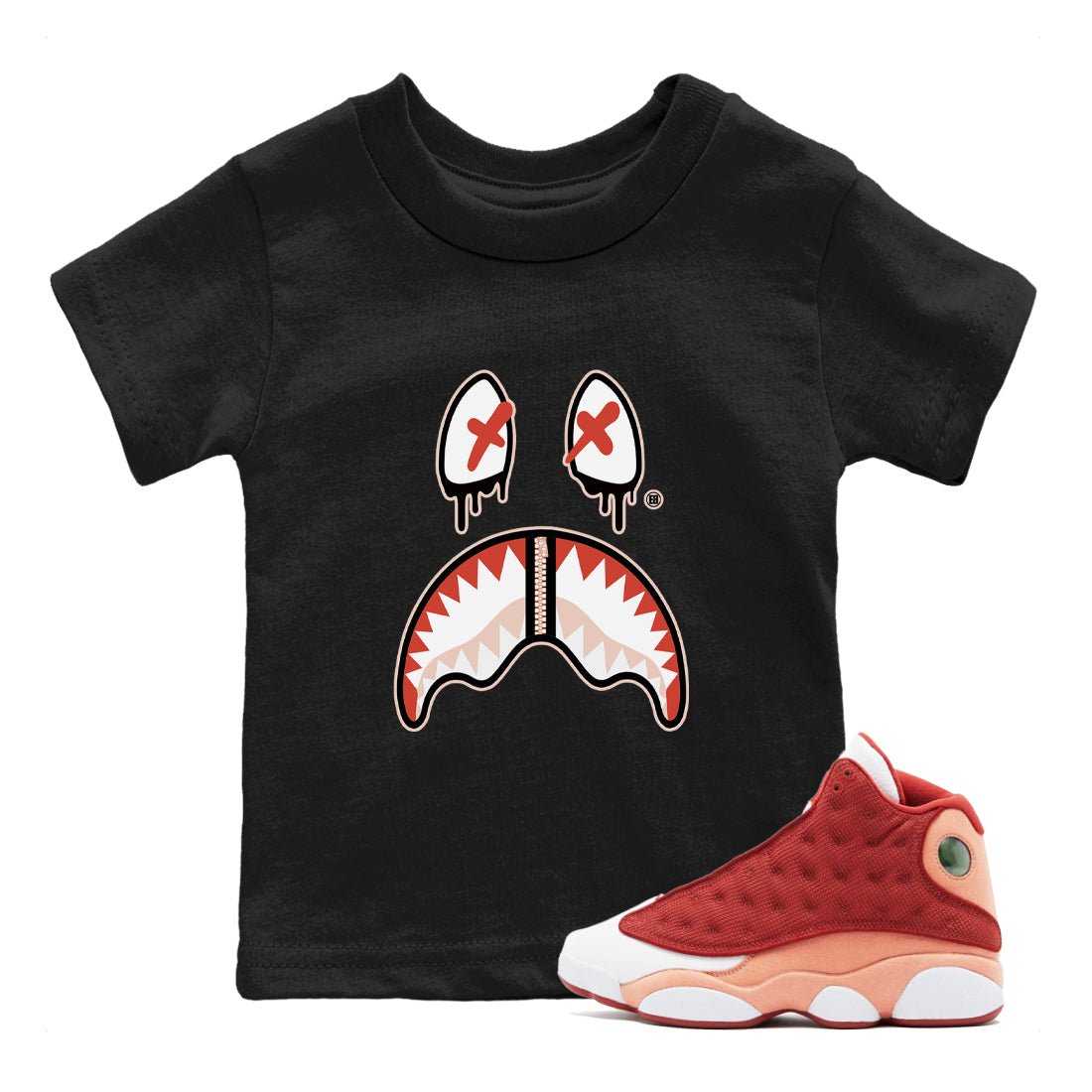 13s Dune Red shirts to match jordans Shark Face sneaker match tees Air Jordan 13 Dune Red SNRT Sneaker Tees streetwear brand Baby and Youth Black 1 cotton tee