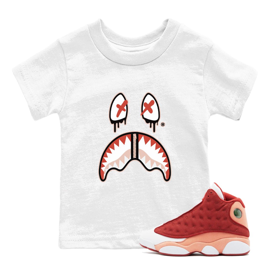 13s Dune Red shirts to match jordans Shark Face sneaker match tees Air Jordan 13 Dune Red SNRT Sneaker Tees streetwear brand Baby and Youth White 1 cotton tee