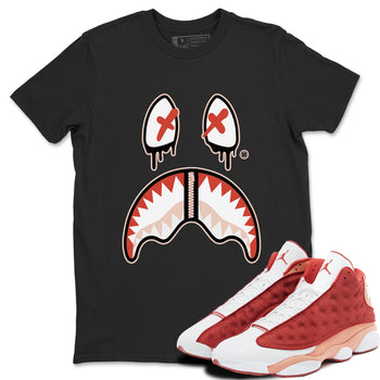 13s Dune Red shirts to match jordans Shark Face sneaker match tees Air Jordan 13 Dune Red SNRT Sneaker Tees streetwear brand Black 1 unisex cotton tee