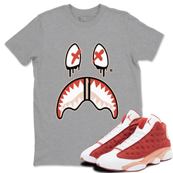 13s Dune Red shirts to match jordans Shark Face sneaker match tees Air Jordan 13 Dune Red SNRT Sneaker Tees streetwear brand Heather Grey 1 unisex cotton tee