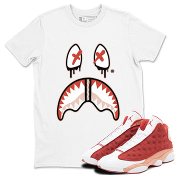 13s Dune Red shirts to match jordans Shark Face sneaker match tees Air Jordan 13 Dune Red SNRT Sneaker Tees streetwear brand White 1 unisex cotton tee