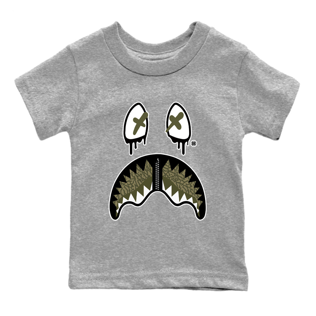 Sneaker Threads – Sneaker Tees To Match Air Jordan 3 Medium Olive – Shark Face Youth Graphic Tee Heather Grey 2. Perfect for Jordan releases 2025 colorways.