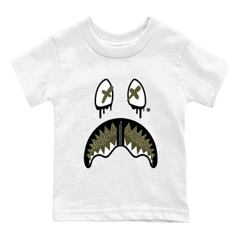 Sneaker Threads – Sneaker Tees To Match Air Jordan 3 Medium Olive – Shark Face Youth Graphic Tee White 2. Perfect for Jordan releases 2025 colorways.