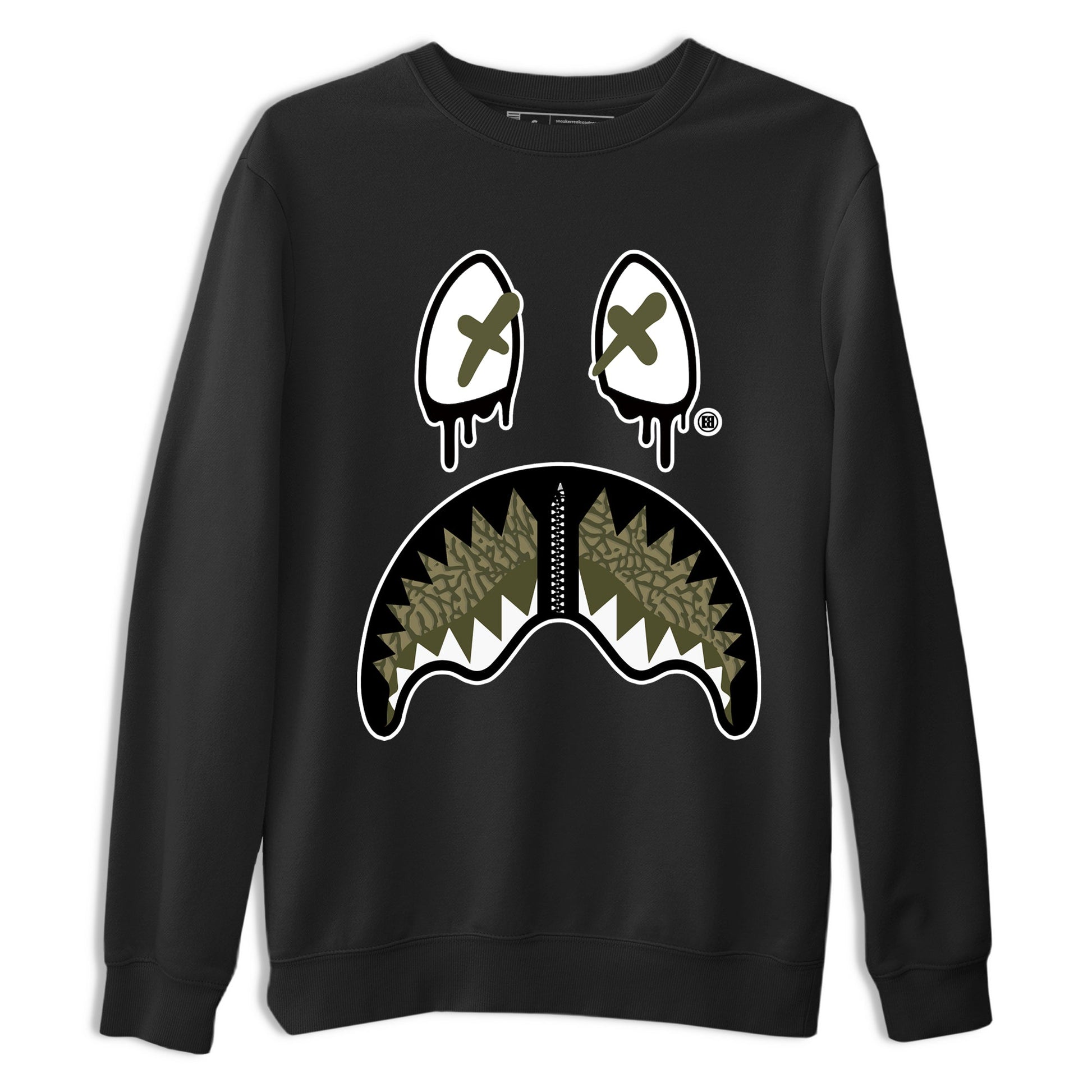 Sneaker Threads – Sneaker Tees To Match Air Jordan 3 Medium Olive – Shark Face Graphic Tee Black 2. Perfect for Jordan releases 2025 colorways.
