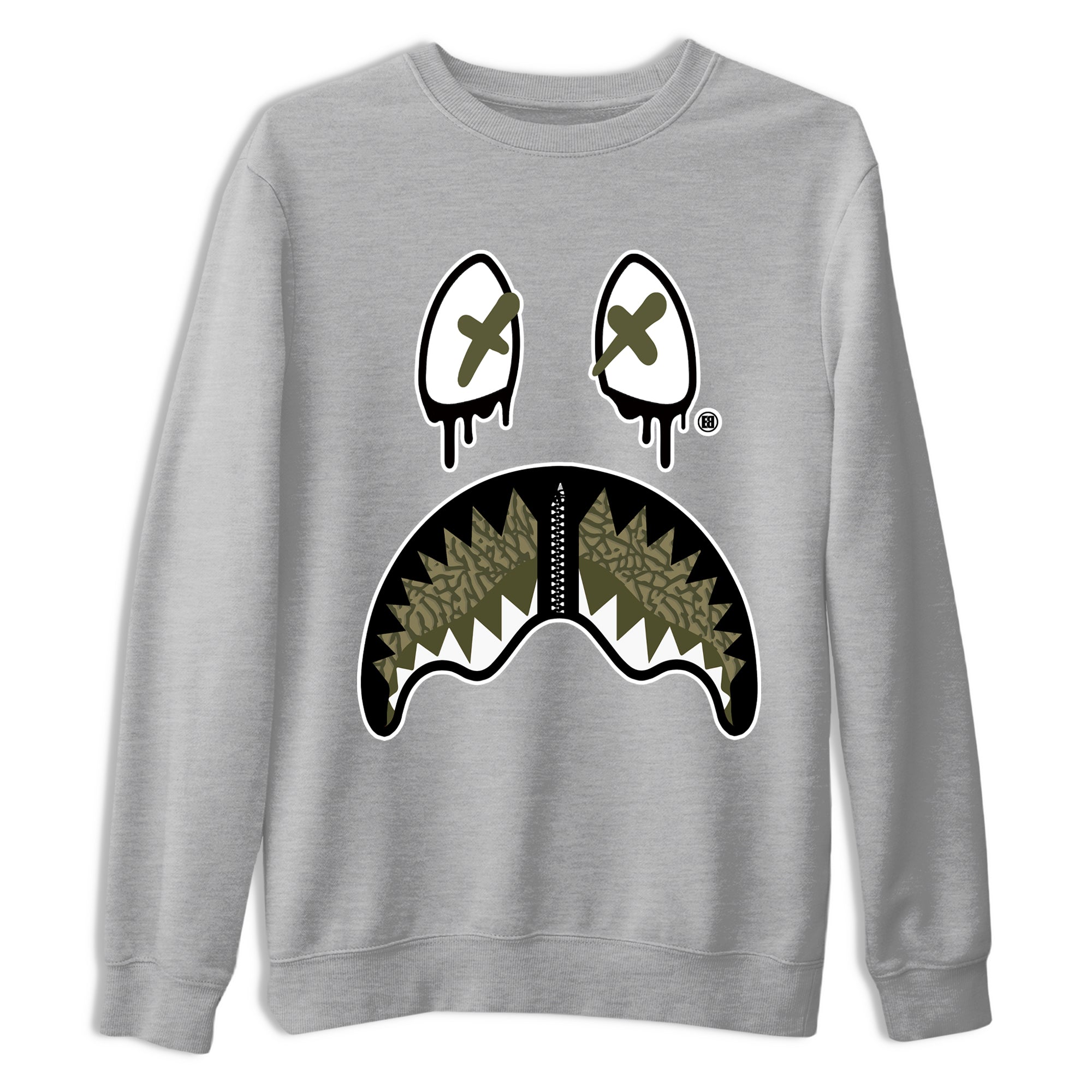 Sneaker Threads – Sneaker Tees To Match Air Jordan 3 Medium Olive – Shark Face Graphic Tee Heather Grey 2. Perfect for Jordan releases 2025 colorways.