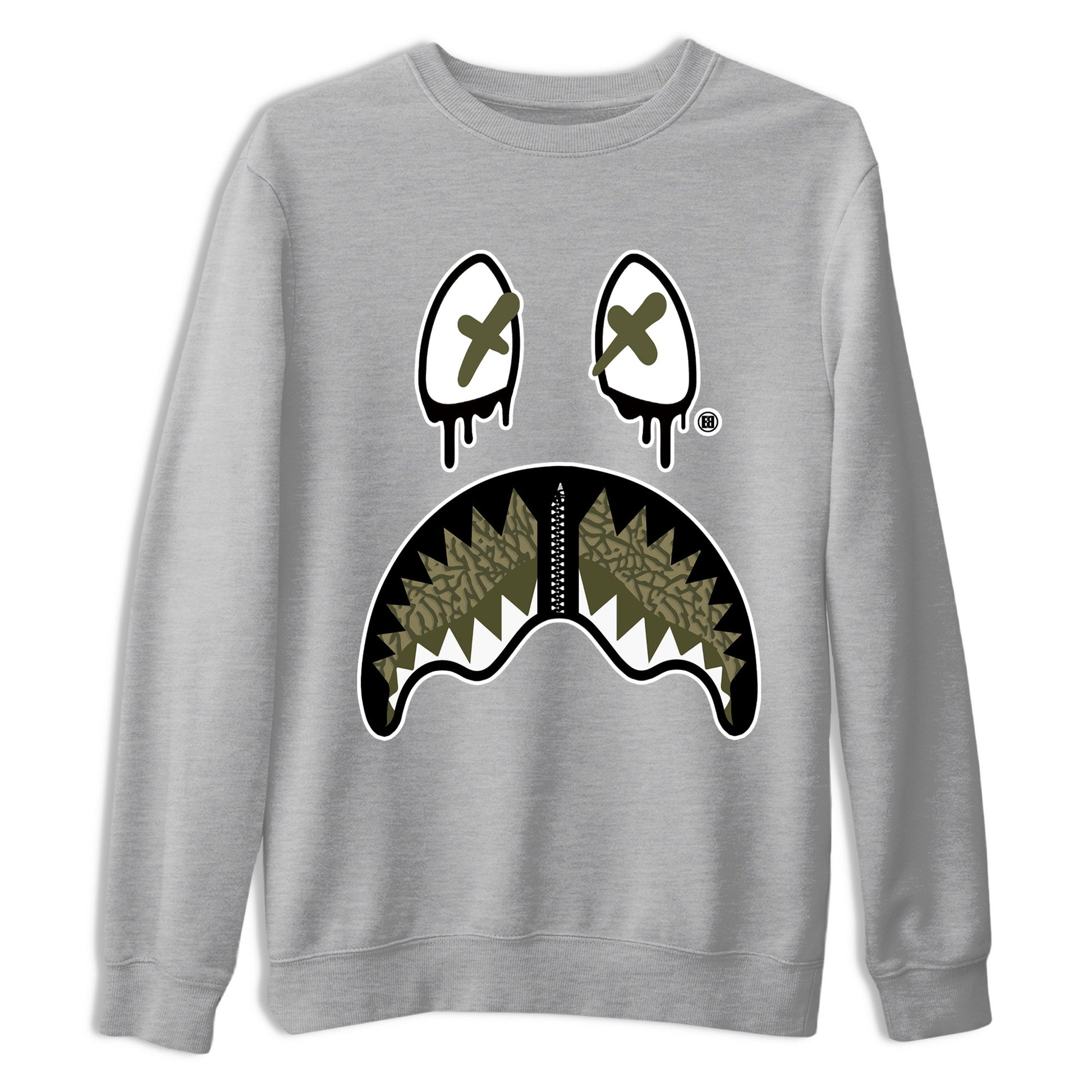 Sneaker Threads – Sneaker Tees To Match Air Jordan 3 Medium Olive – Shark Face Graphic Tee Heather Grey 2. Perfect for Jordan releases 2025 colorways.