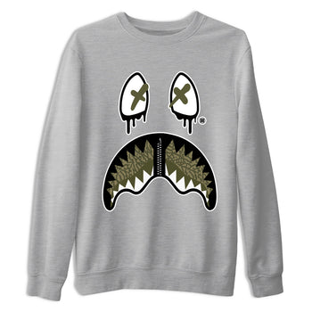 Sneaker Threads – Sneaker Tees To Match Air Jordan 3 Medium Olive – Shark Face Graphic Tee Heather Grey 2. Perfect for Jordan releases 2025 colorways.