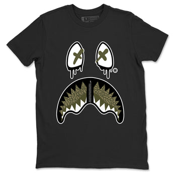 Sneaker Threads – Sneaker Tees To Match Air Jordan 3 Medium Olive – Shark Face Graphic Tee Black 2. Perfect for Jordan releases 2025 colorways.