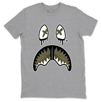 Sneaker Threads – Sneaker Tees To Match Air Jordan 3 Medium Olive – Shark Face Graphic Tee Heather Grey 2. Perfect for Jordan releases 2025 colorways.