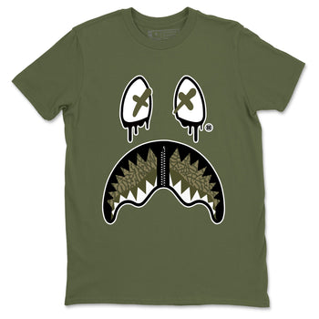 Sneaker Threads – Sneaker Tees To Match Air Jordan 3 Medium Olive – Shark Face Graphic Tee Military Green 2. Perfect for Jordan releases 2025 colorways.