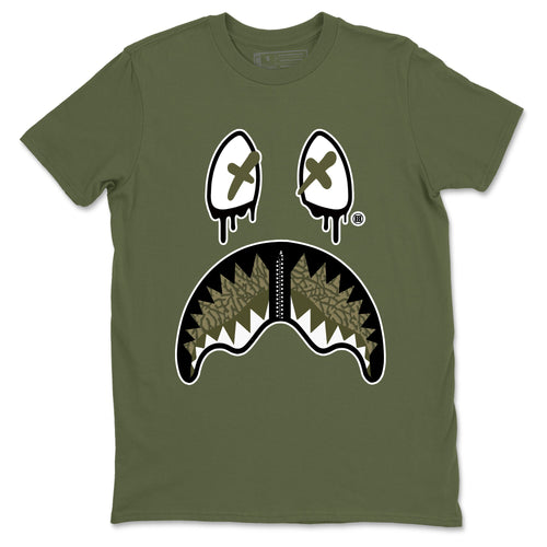 Sneaker Threads – Sneaker Tees To Match Air Jordan 3 Medium Olive – Shark Face Graphic Tee Military Green 2. Perfect for Jordan releases 2025 colorways.