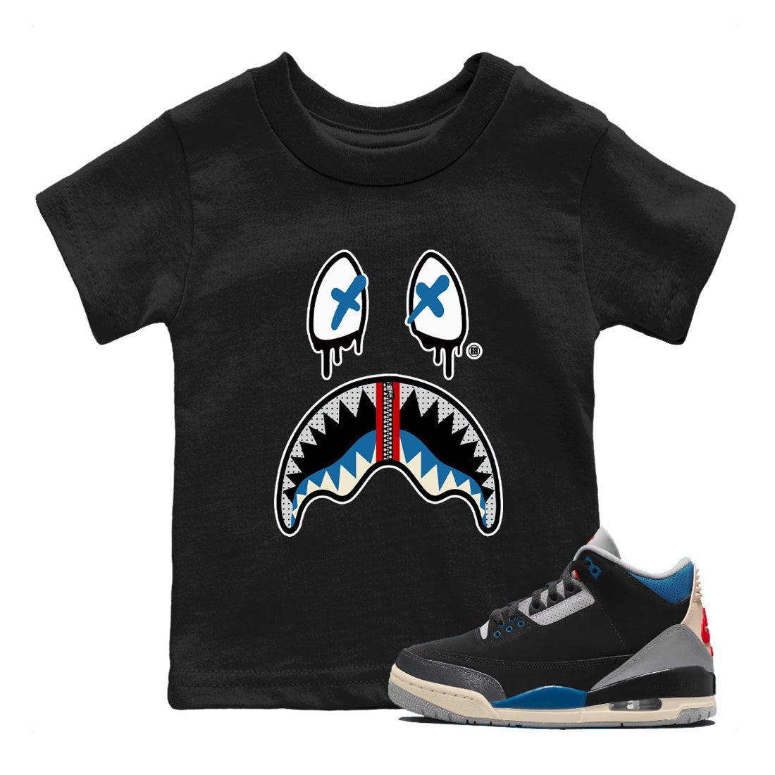 AJ3 Rare Air Graphic shirts Shark Face shirts Air Jordan 3 Rare Air best t-shirts to wear with jordans SNRT Sneaker Tees Youth Baby Black 1 tee