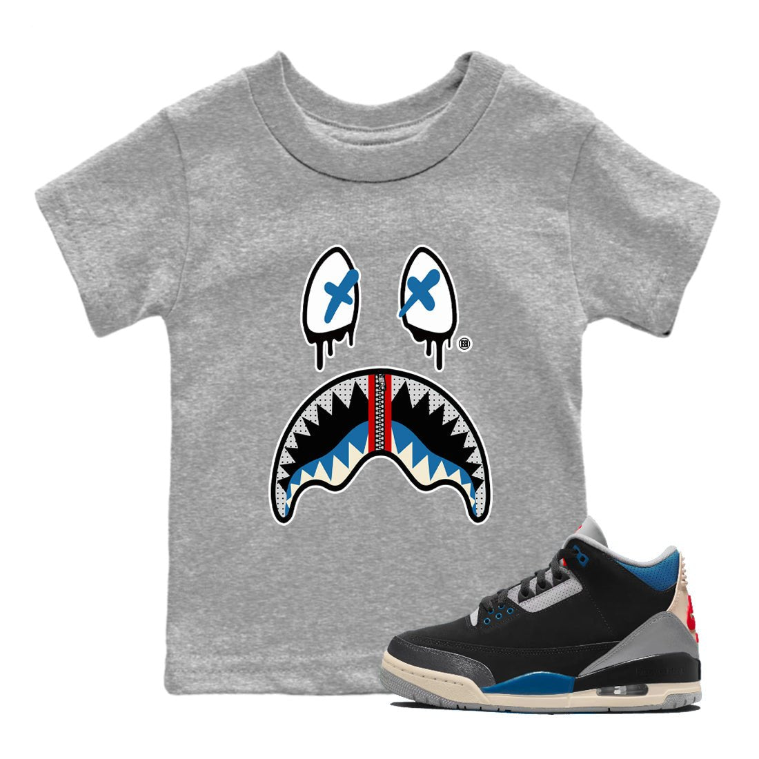 AJ3 Rare Air Graphic shirts Shark Face shirts Air Jordan 3 Rare Air best t-shirts to wear with jordans SNRT Sneaker Tees Youth Baby Heather Grey 1 tee